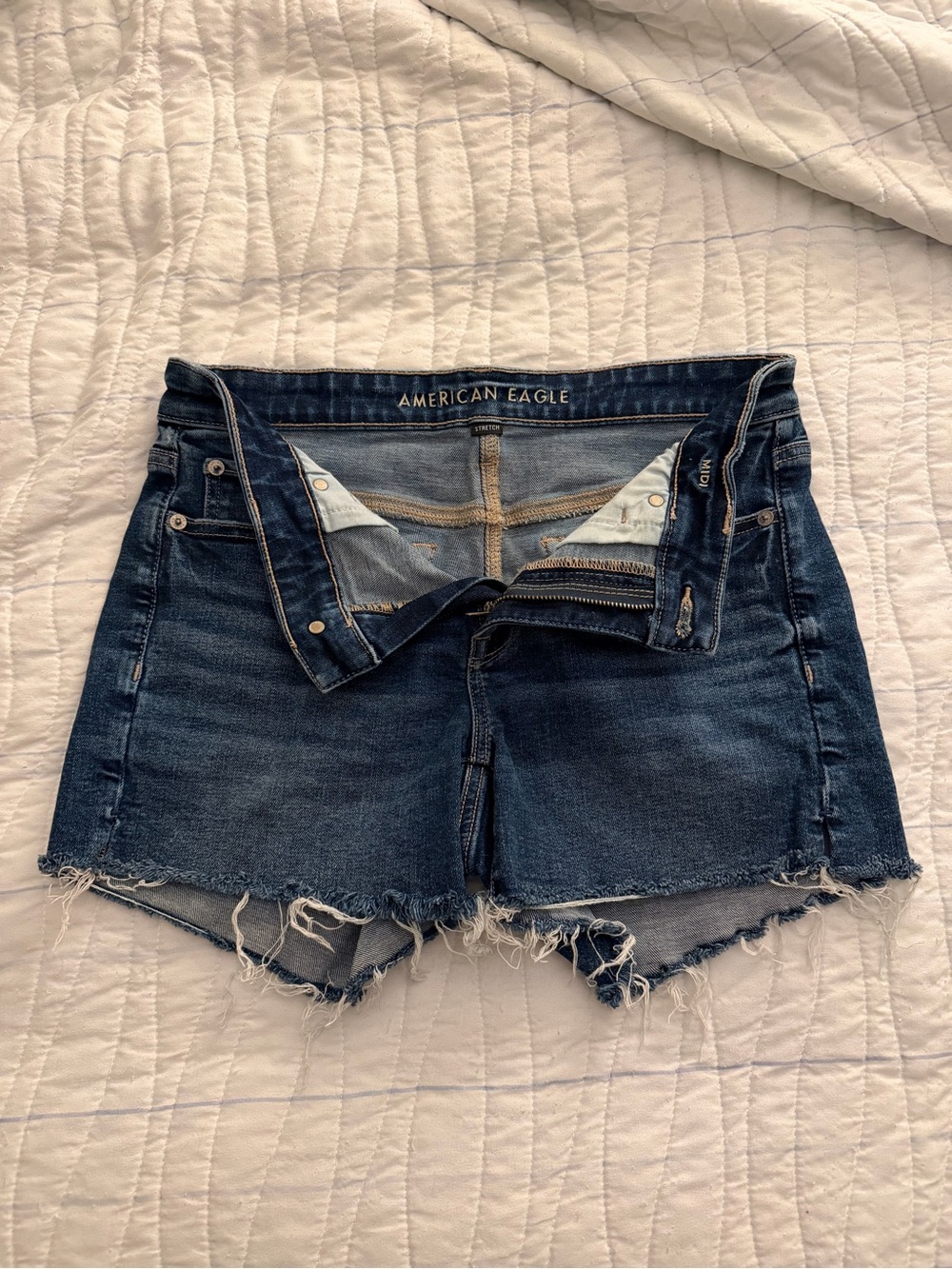 American Eagle Outfitters Dark Blue Frayed Denim Shorts